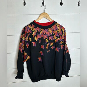 Autumn Leaf Print Black Sweatshirt